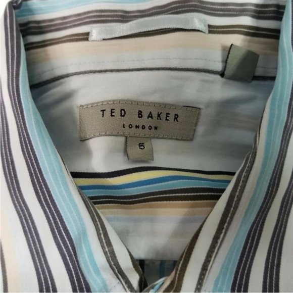 Ted Baker Large Multi Color Striped Cotton Button Front Shirt Made in Portugal - Picture 6 of 6